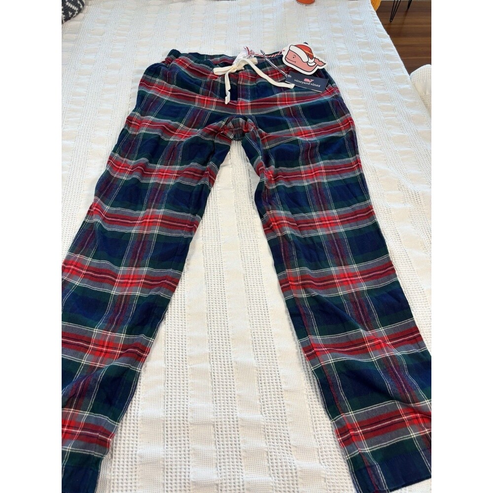 NWT Vineyard Vines Men's Lounge Plaid Pants Balsam Plaid Blue Medium